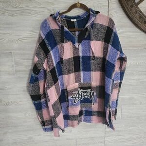 Vintage Stussy Drug Rug Poncho Woven Pullover SZ L Womens